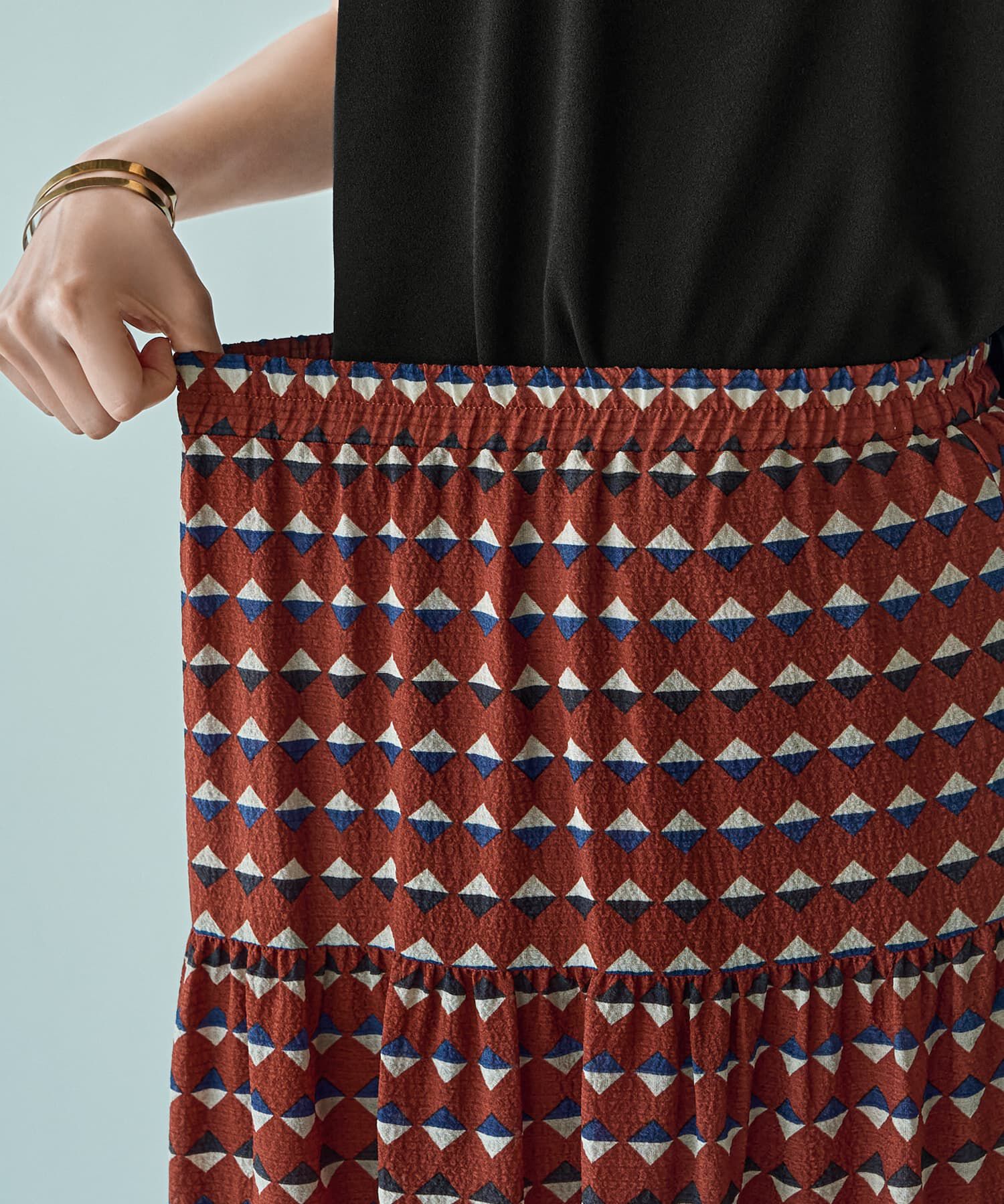 STYLE DELI「ひし形カラープリントティアードスカート」|フレア|