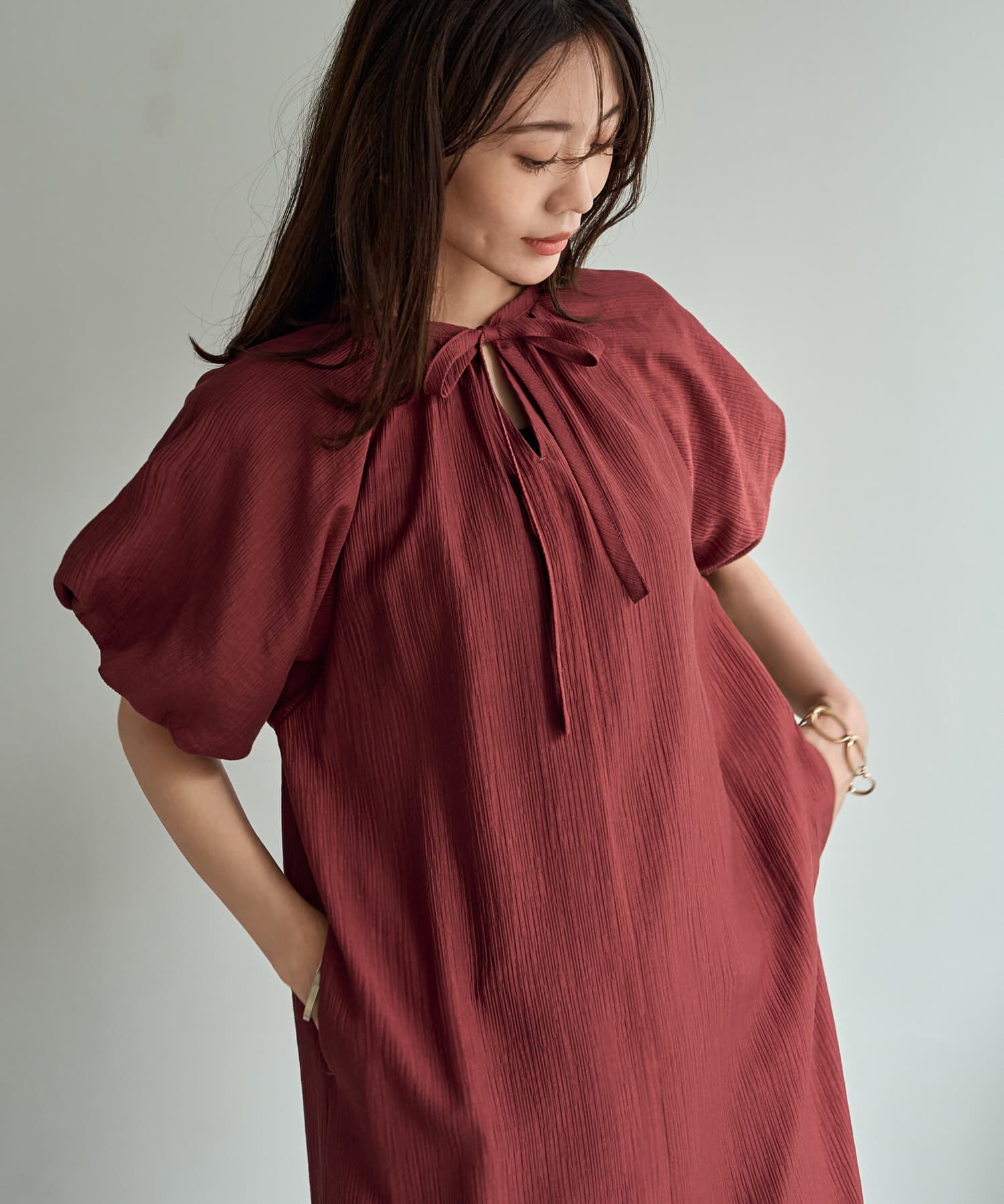 STYLE DELI「バルーンスリーブラグラン楊柳ワンピース」|ワンピース|