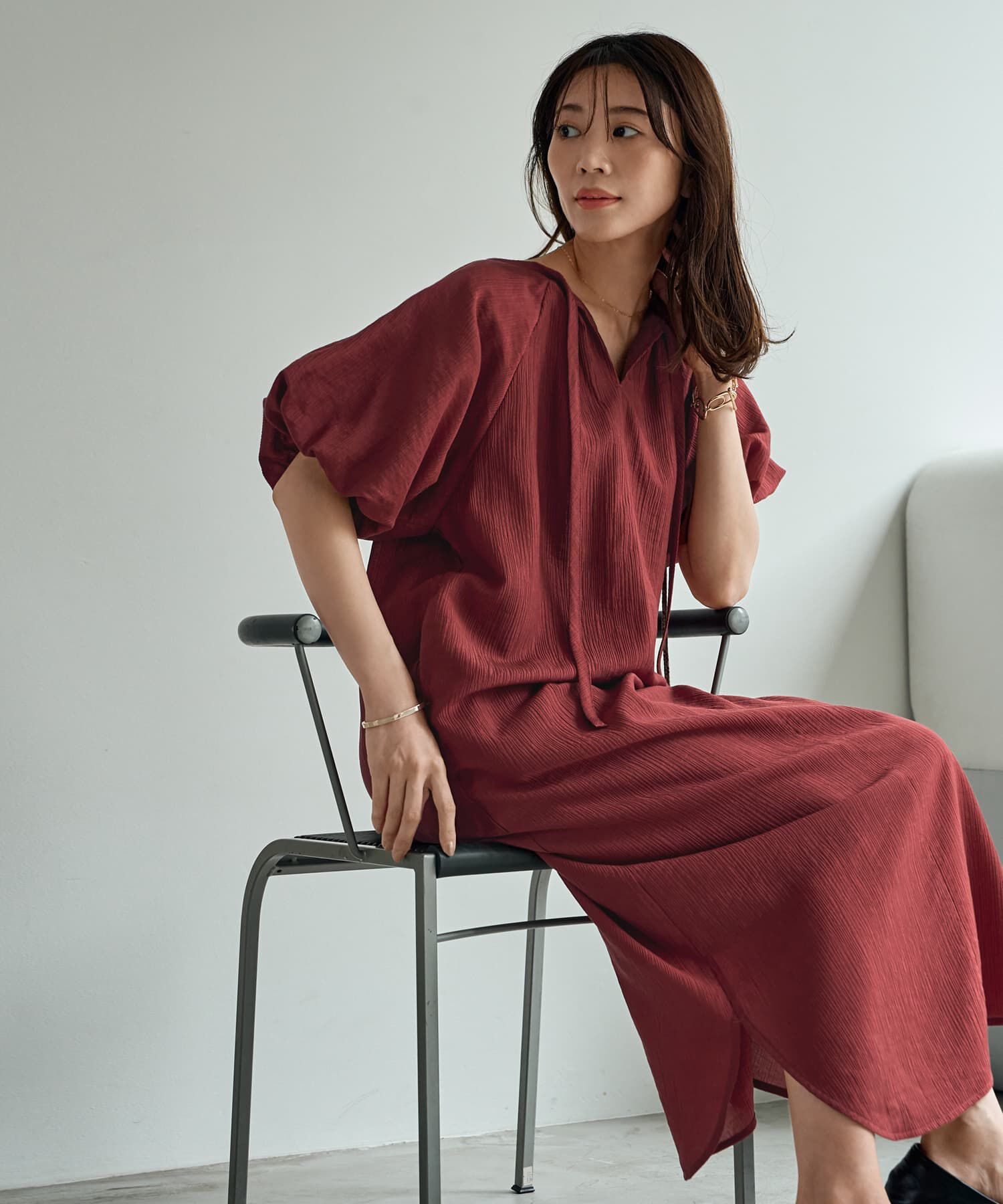 STYLE DELI「バルーンスリーブラグラン楊柳ワンピース」|ワンピース|