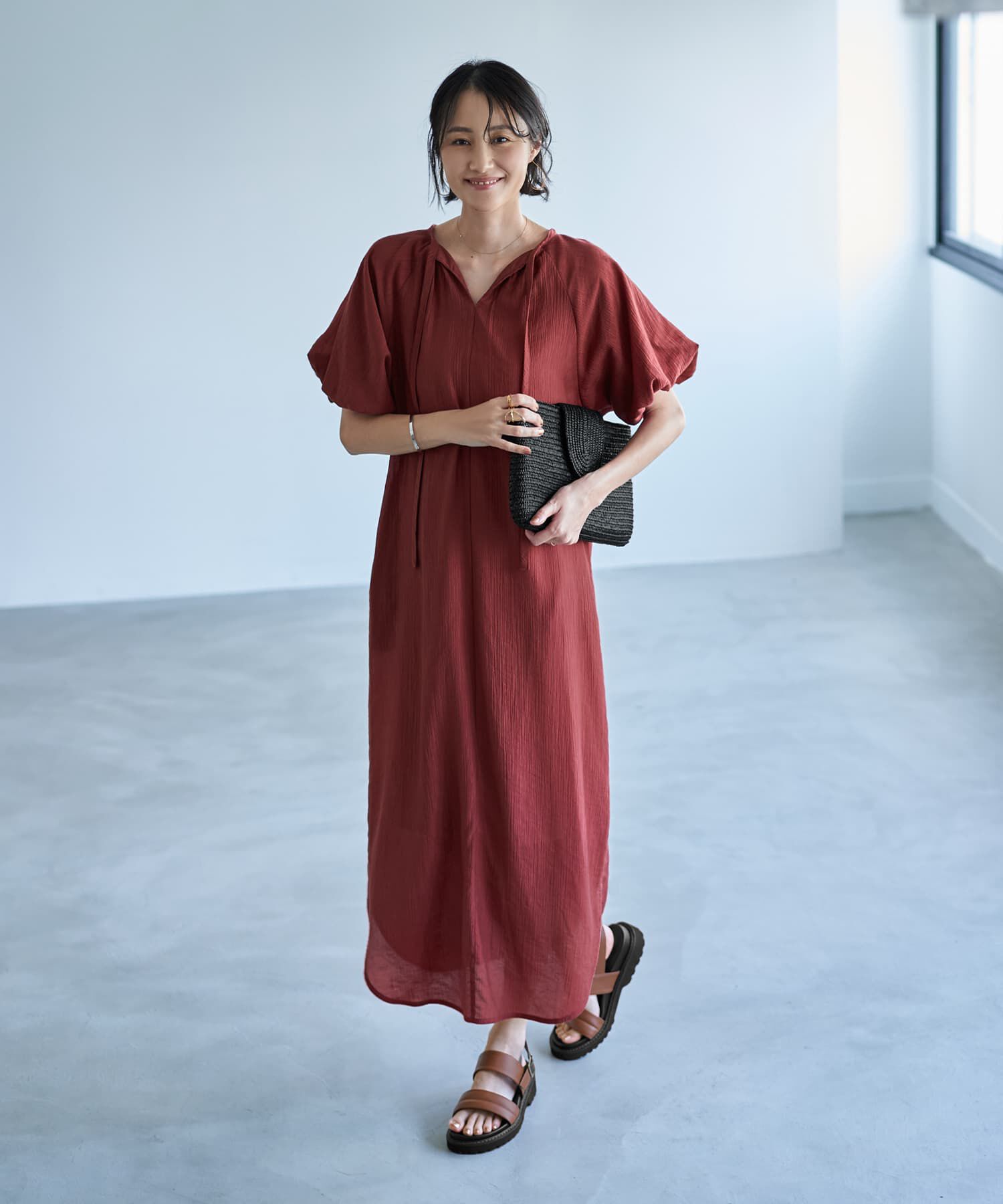 STYLE DELI「バルーンスリーブラグラン楊柳ワンピース」|ワンピース|