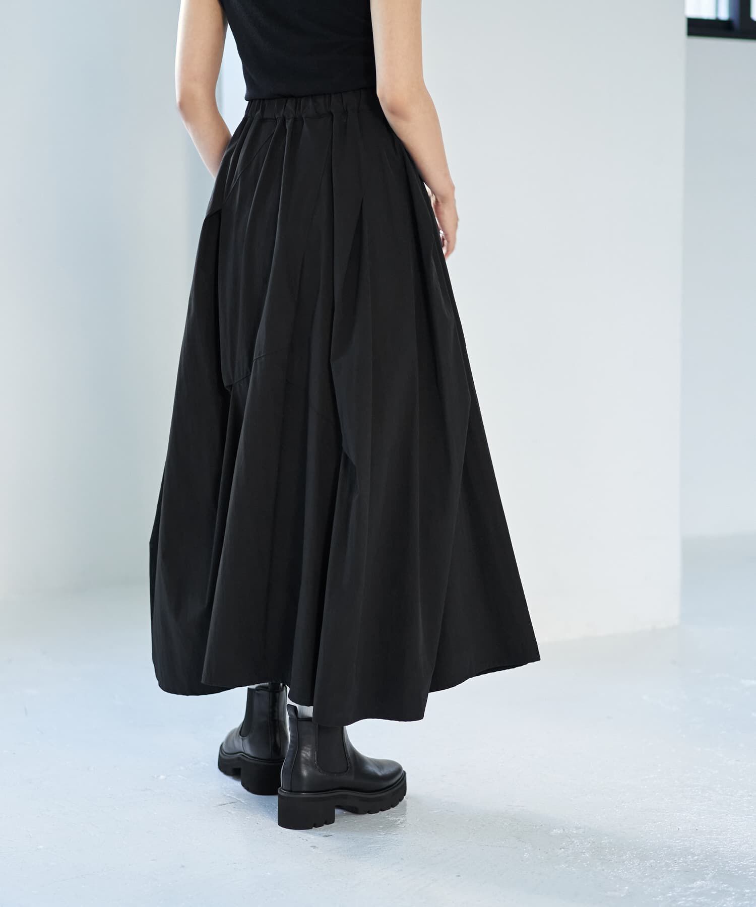 STYLE DELI「【LUXE】ストレッチタフタ立体タックスカート」|フレア|