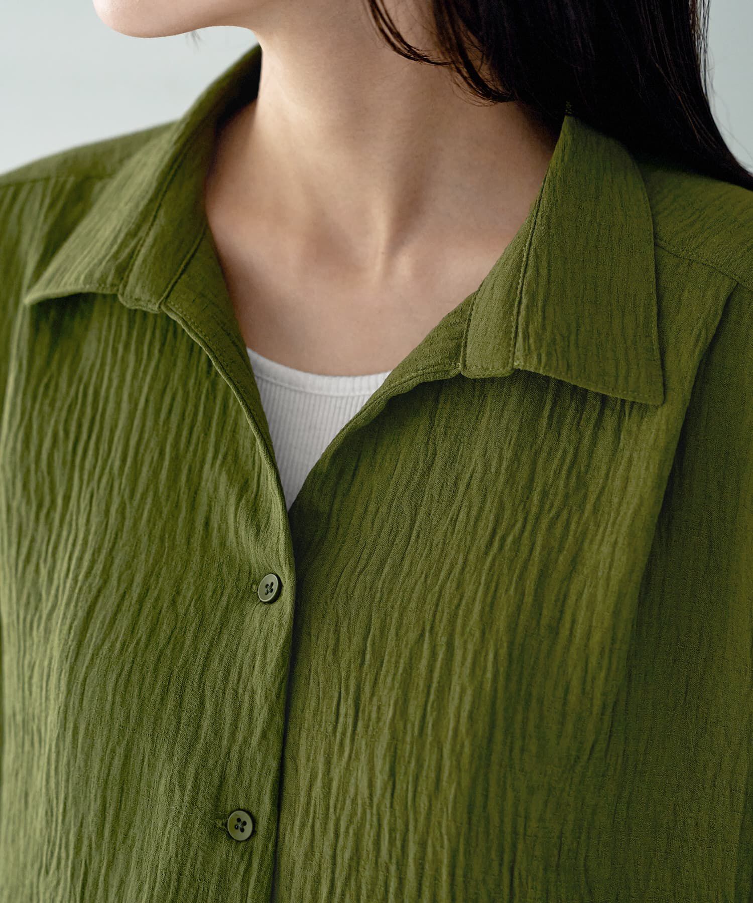 STYLE DELI「シボ入りガーゼ調V開きシャツ」|シャツ・ブラウス|