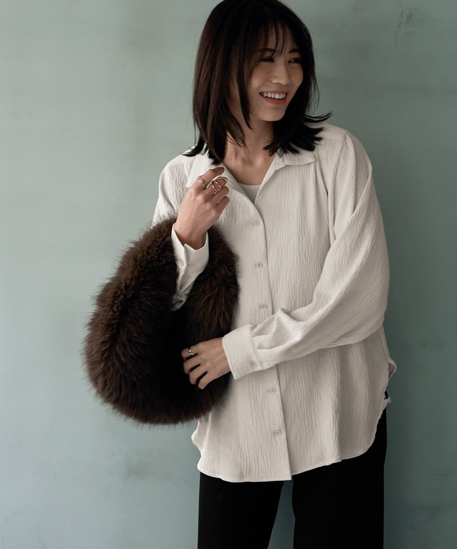 STYLE DELI「シボ入りガーゼ調V開きシャツ」|シャツ・ブラウス|