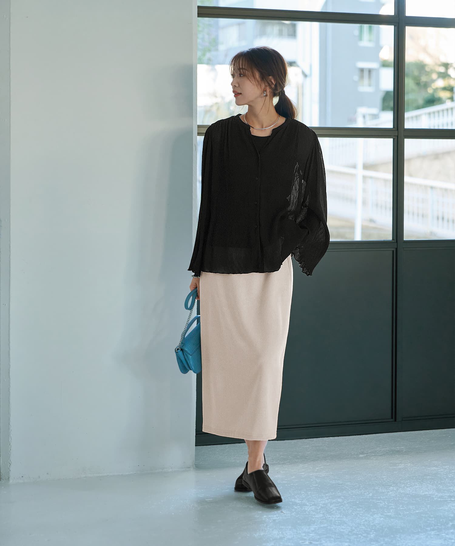 STYLE DELI「シャーリングシフォン楊柳風ブラウス」|シャツ・ブラウス|