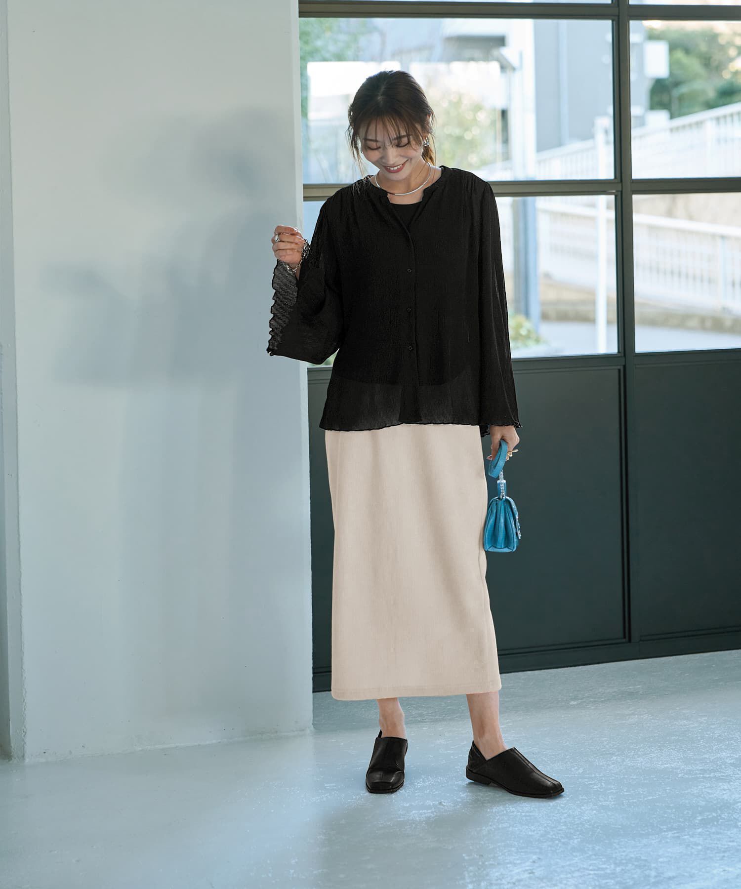 STYLE DELI「シャーリングシフォン楊柳風ブラウス」|シャツ・ブラウス|