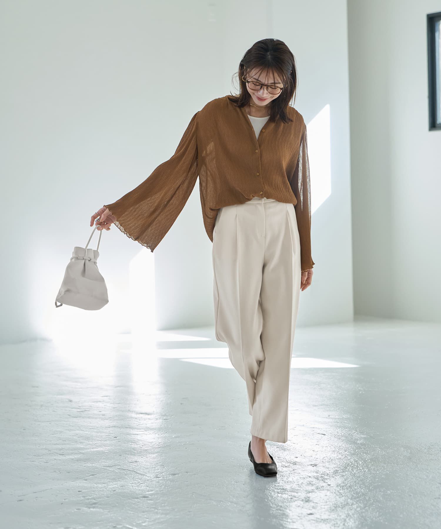 STYLE DELI「シャーリングシフォン楊柳風ブラウス」|シャツ・ブラウス|