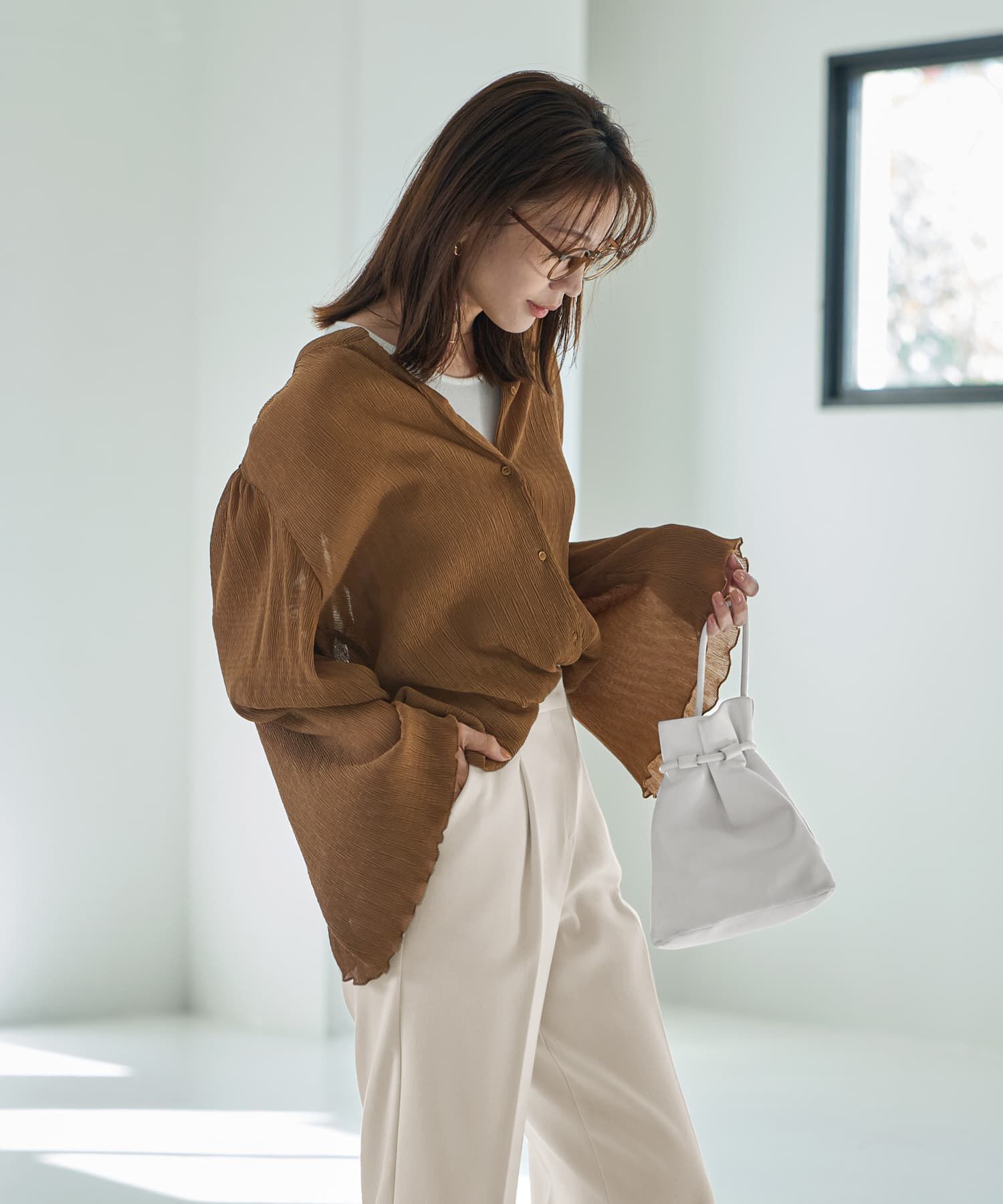 STYLE DELI「シャーリングシフォン楊柳風ブラウス」|シャツ・ブラウス|