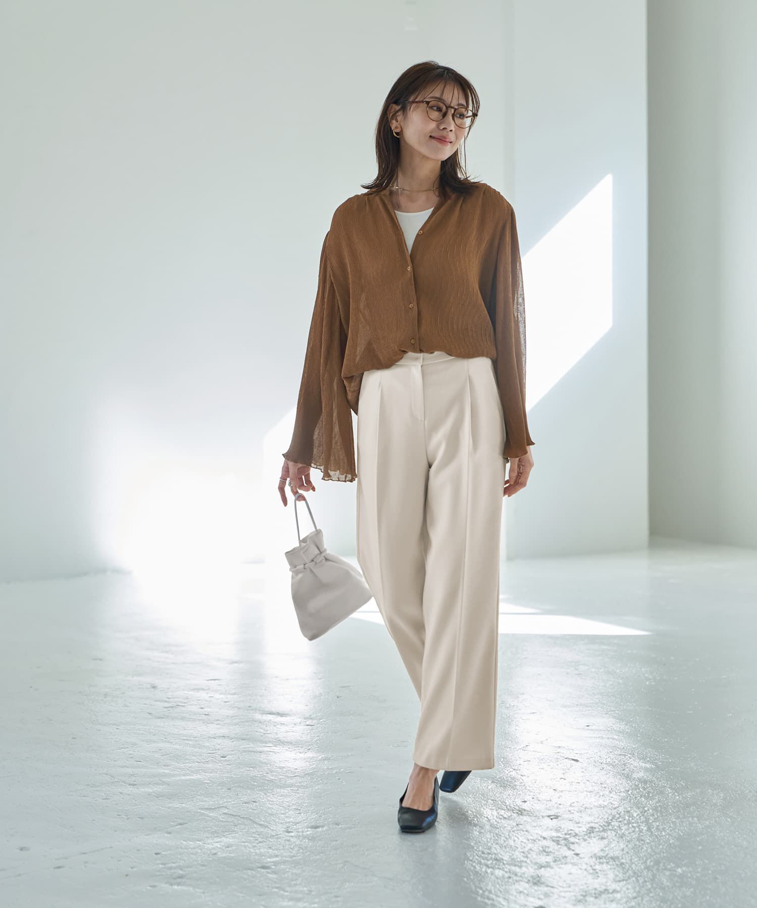 STYLE DELI「シャーリングシフォン楊柳風ブラウス」|シャツ・ブラウス|