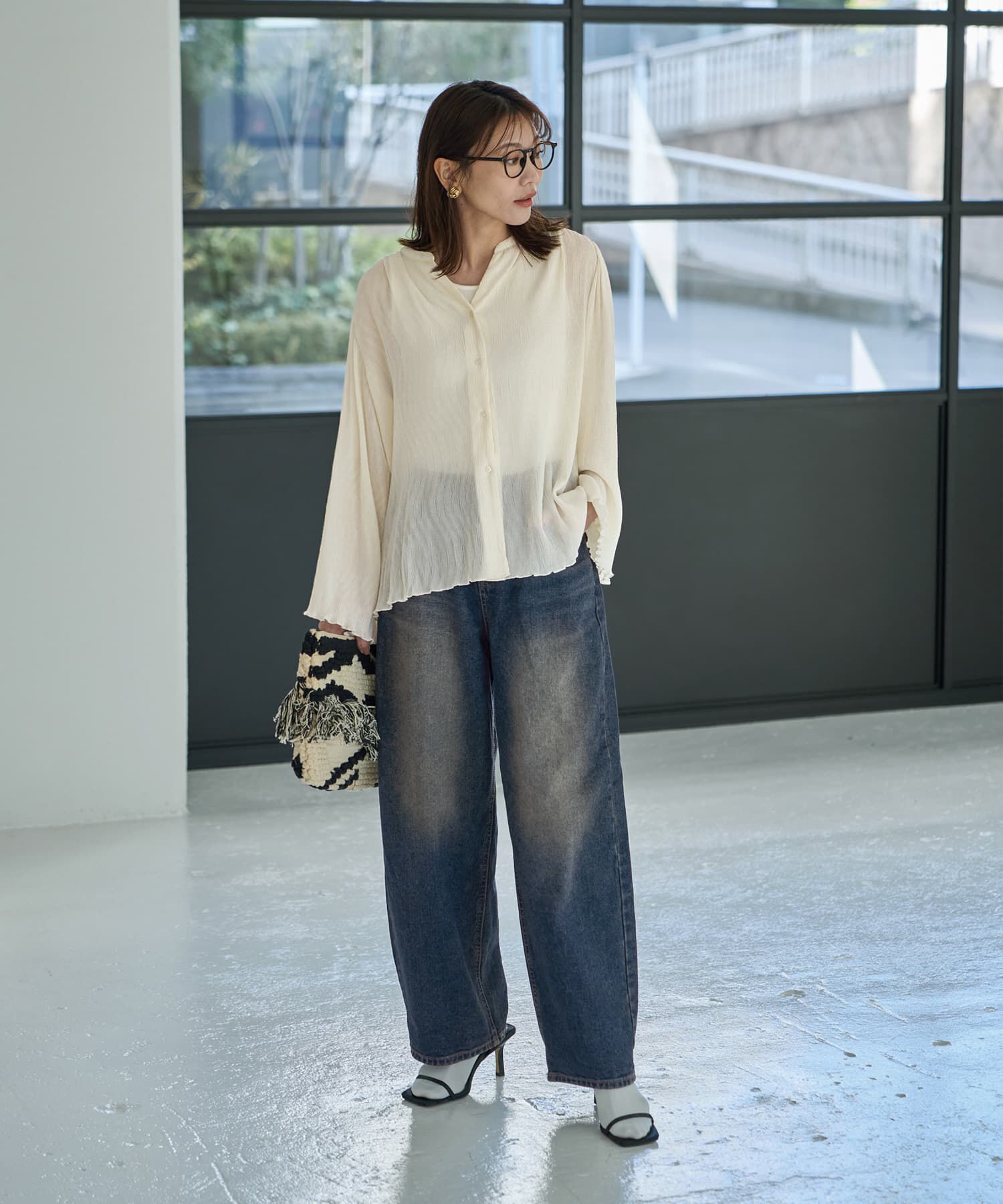 STYLE DELI「シャーリングシフォン楊柳風ブラウス」|シャツ・ブラウス|クリーム