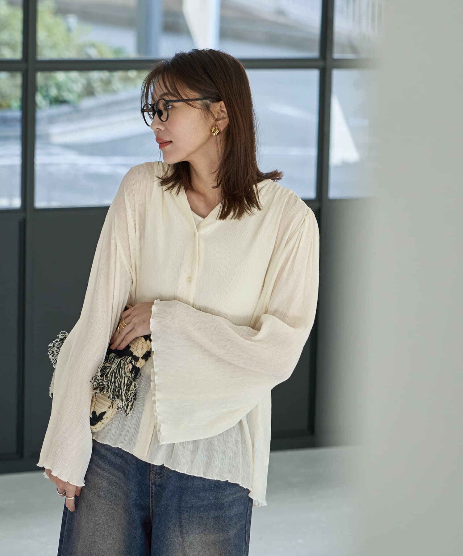 STYLE DELI「シャーリングシフォン楊柳風ブラウス」|シャツ・ブラウス|