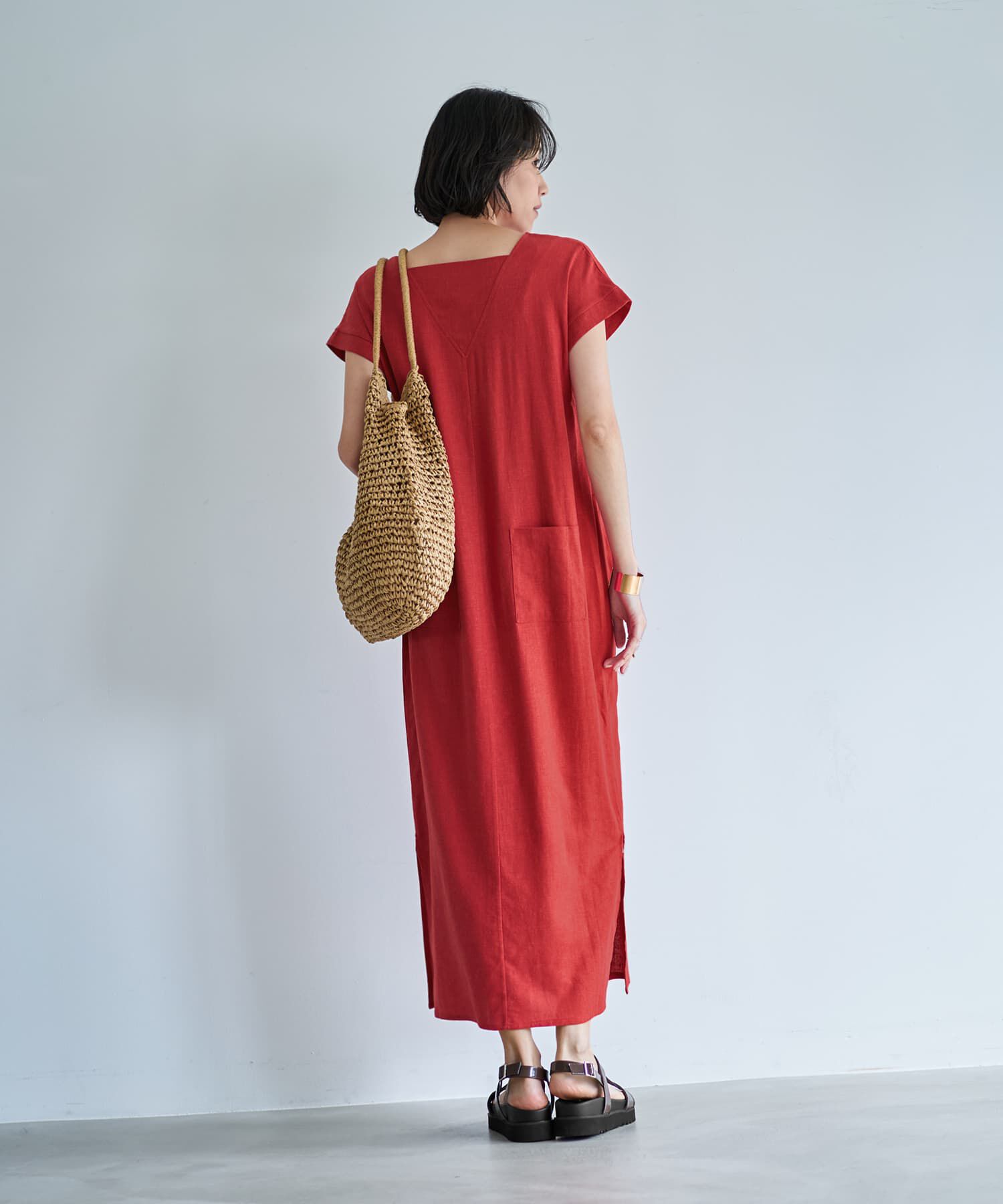 STYLE DELI「【LUXE】ファスナーVネック麻混ワンピース」|ワンピース|