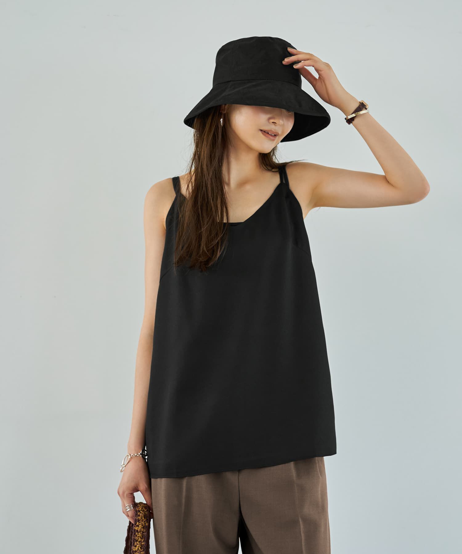 STYLE DELI「肩紐ちょこっとキャミ型ブラウス」|キャミソール|ブラック