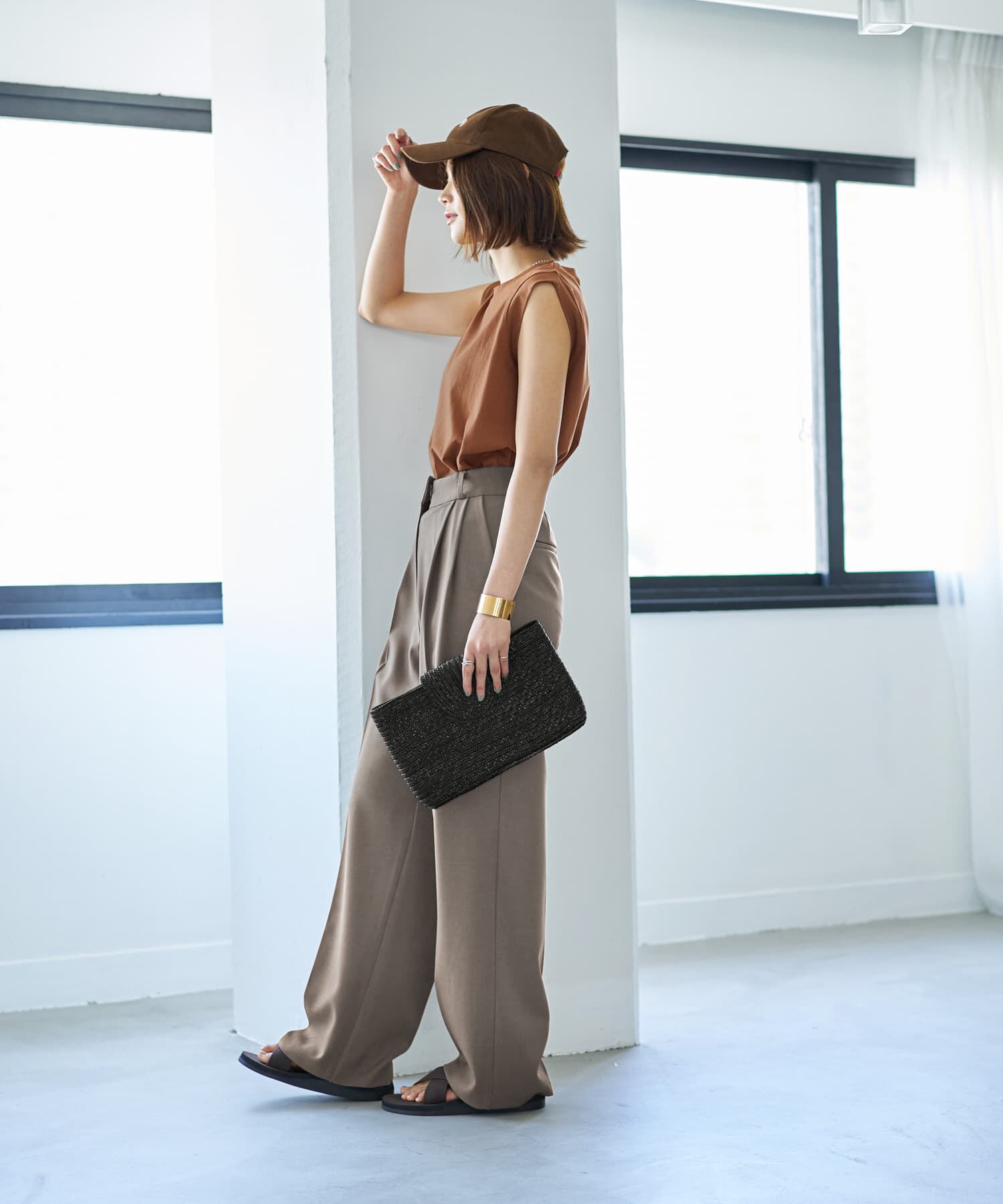 STYLE DELI「さらさらスムースなワイド幅ノースリトップス」|Tシャツ・カットソー|