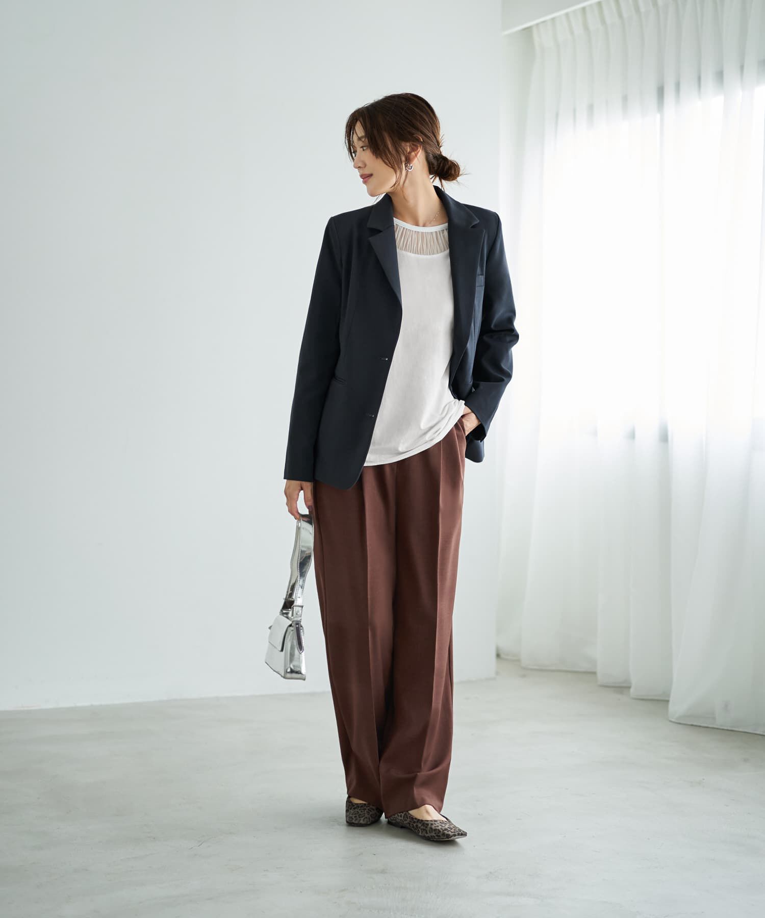 STYLE DELI「【Made in JAPAN】部分チュールのとろけるカットソートップス」|Tシャツ・カットソー|