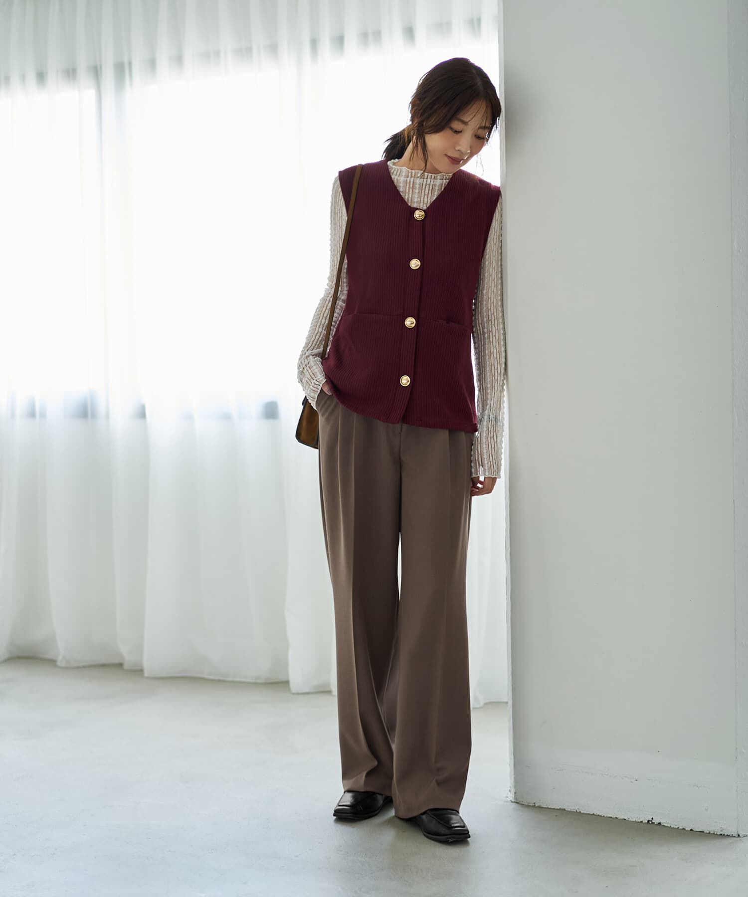 STYLE DELI「GOLDボタンリブニットソーベスト」|ベスト・ジレ|