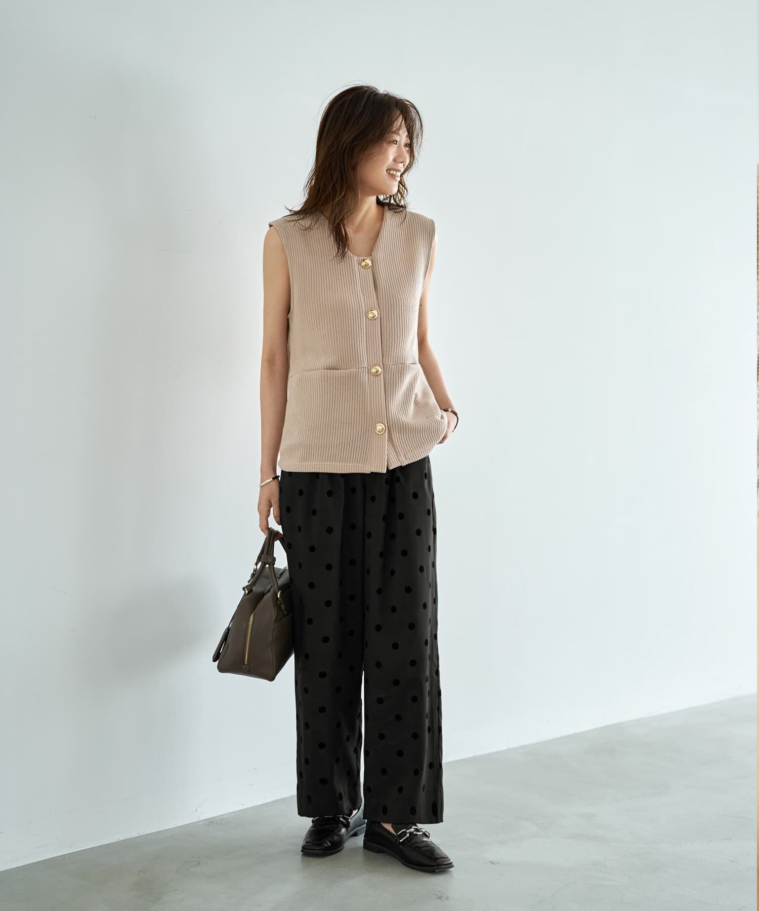 STYLE DELI「GOLDボタンリブニットソーベスト」|ベスト・ジレ|