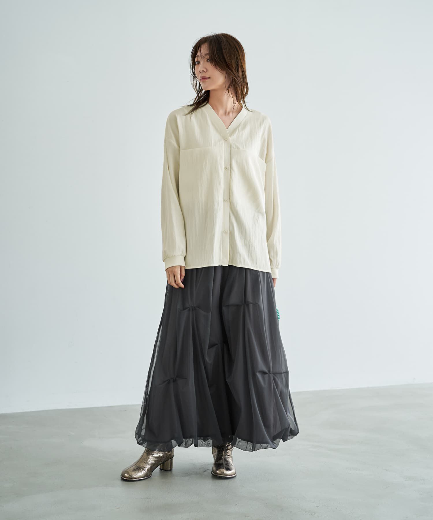 STYLE DELI「袖口リブの身頃がポケットVネックシャツ」|シャツ・ブラウス|