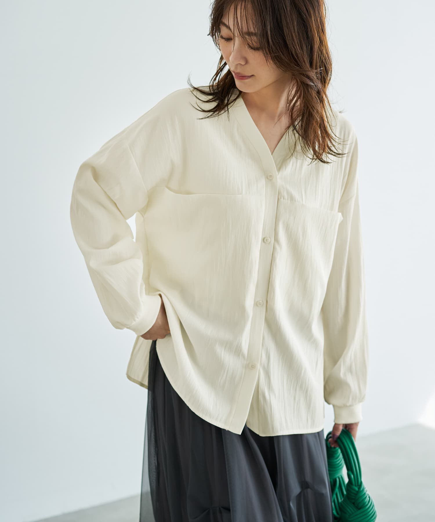 STYLE DELI「袖口リブの身頃がポケットVネックシャツ」|シャツ・ブラウス|