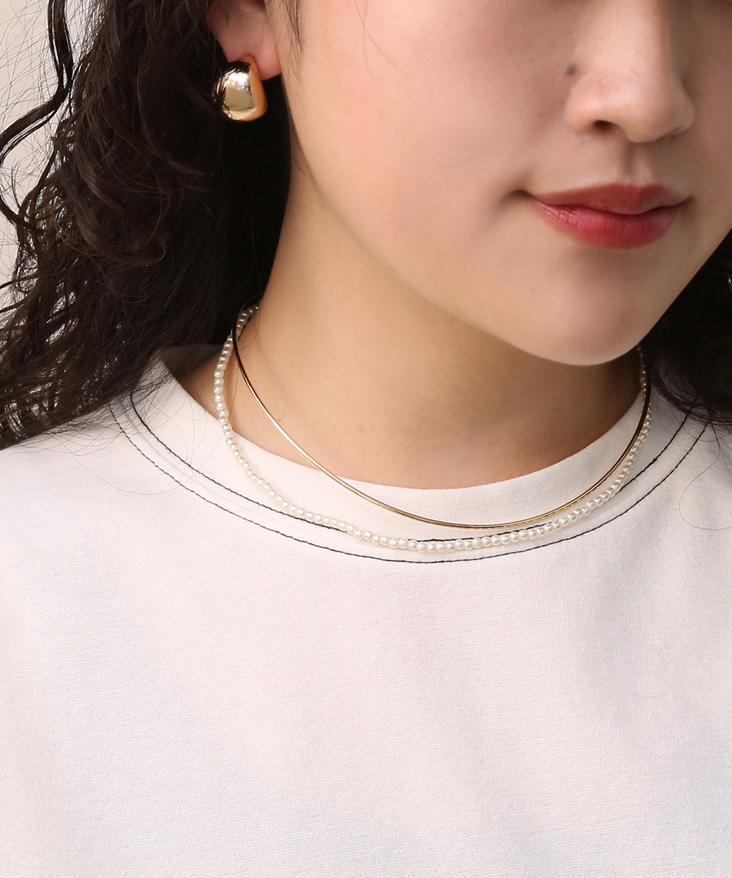 colleca la「メタル&times;パール 2連チョーカー」|ネックレス|ゴールド