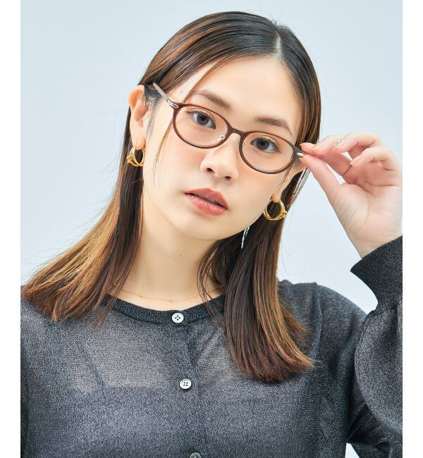  「オーバル型 メガネ | レザー調 ラバーテンプル ズレ落ち防止 眼鏡 伊達・度付き眼鏡  レンズ交換券付」|メガネ|薄ブラウン1
