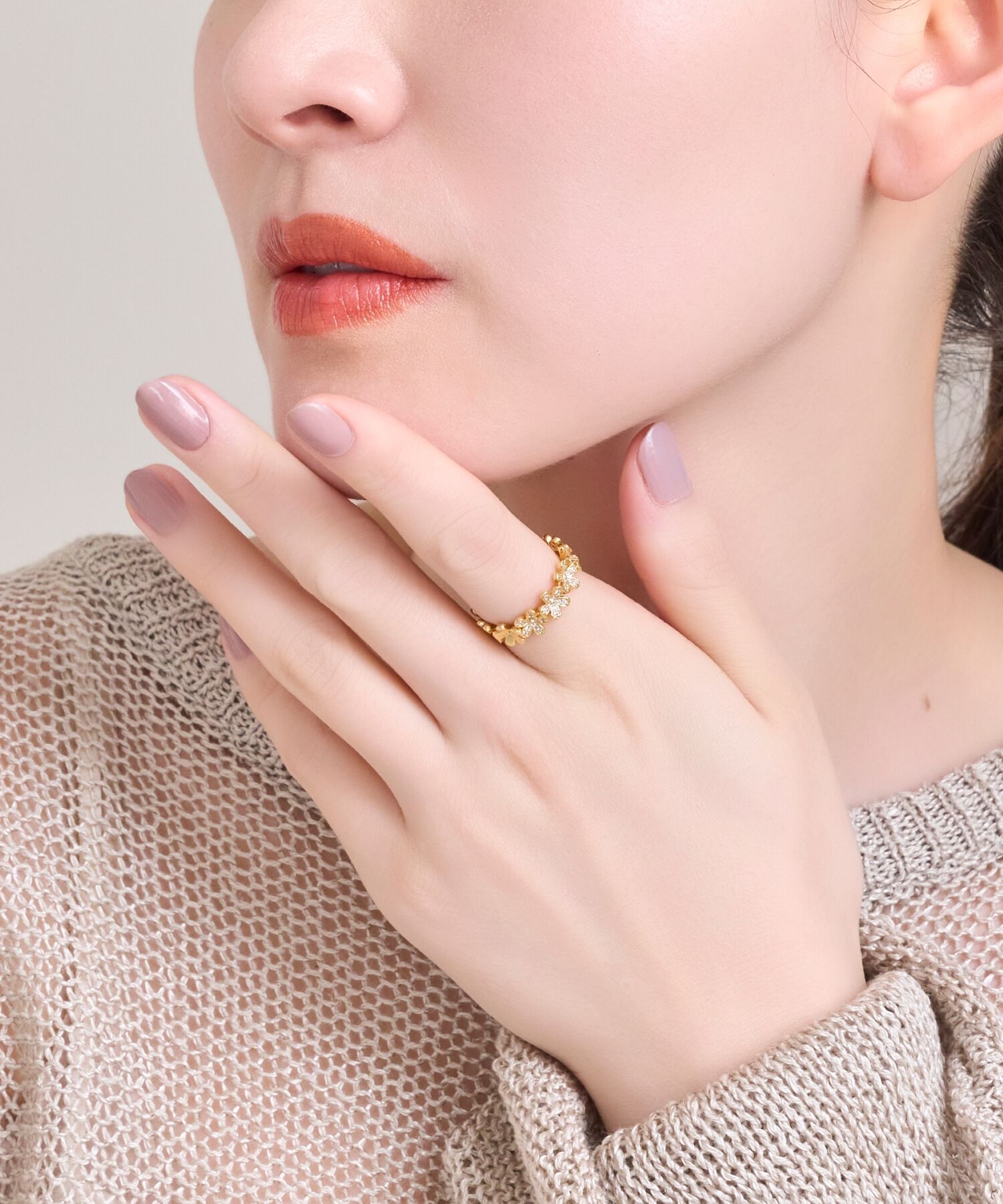 Phoebe「フローラルビジューレースカフリング　ゴールド」|リング|