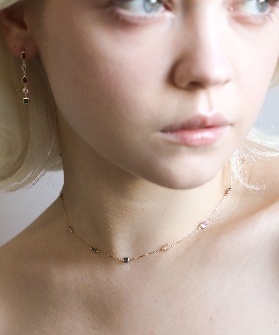  「マルチカラー ストーン ネックレス | K10YG」|ネックレス|