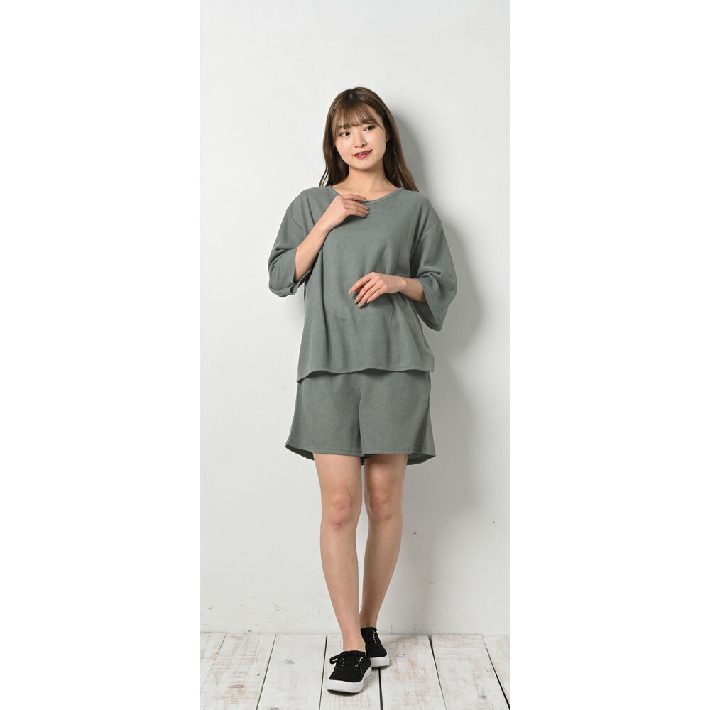 BACKYARD FAMILY「セットアップ ショートパンツ 通販 五分丈 トップス レディース 部屋着 普段着 ゆったり」|ルームウェア|グレー1