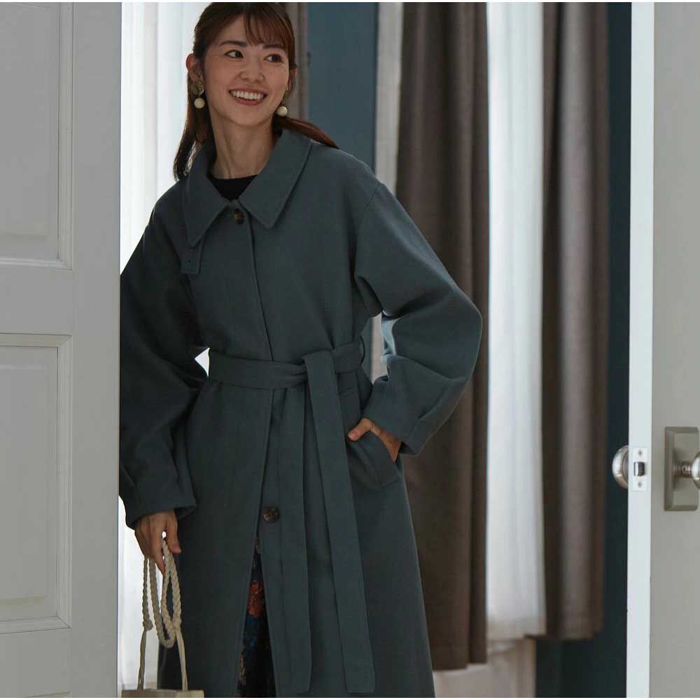 BACKYARD FAMILY「ステンカラーコート レディース ロング 通販 コート ロングコート ボリューム袖 アウター」|その他|グリーン1