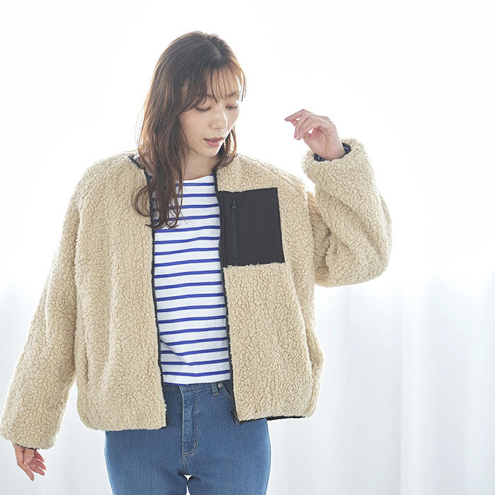 BACKYARD FAMILY「ショート丈 ノーカラーコート レディース 通販 ノーカラージャケット ブルゾン ジャンパー」|その他|