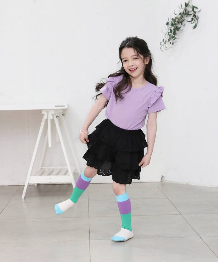 BACKYARD FAMILY「キッズ 女の子 ハイソックス 靴下 通販 しましま靴下 ソックス くつ下 膝下 配色 切り替え」|ソックス|