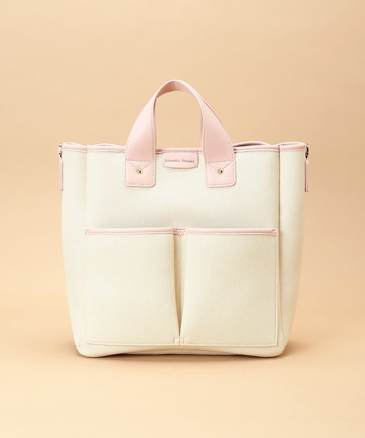 Samantha Thavasa「キャンバスデザイン 合皮スクエアトートバッグ 大サイズ」|トートバッグ|ピンク