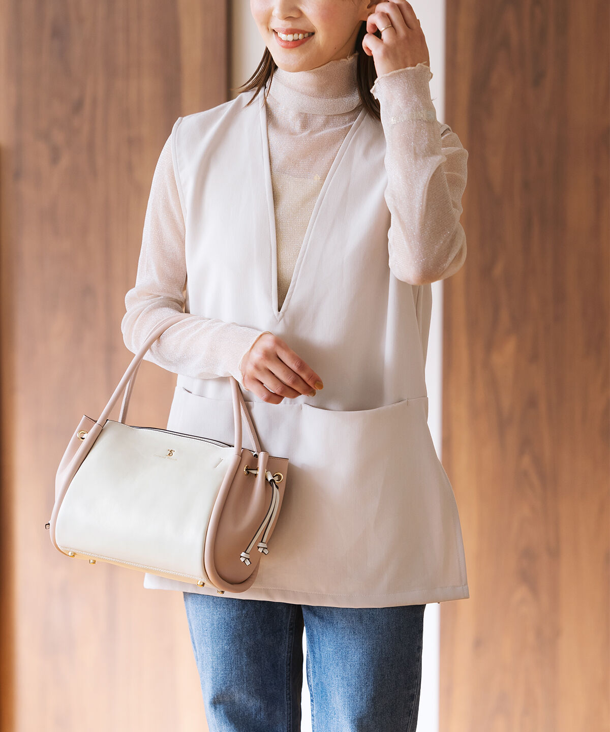 Samantha Thavasa「バイカラーサイド巾着 ハンドバッグ」|ハンドバッグ|