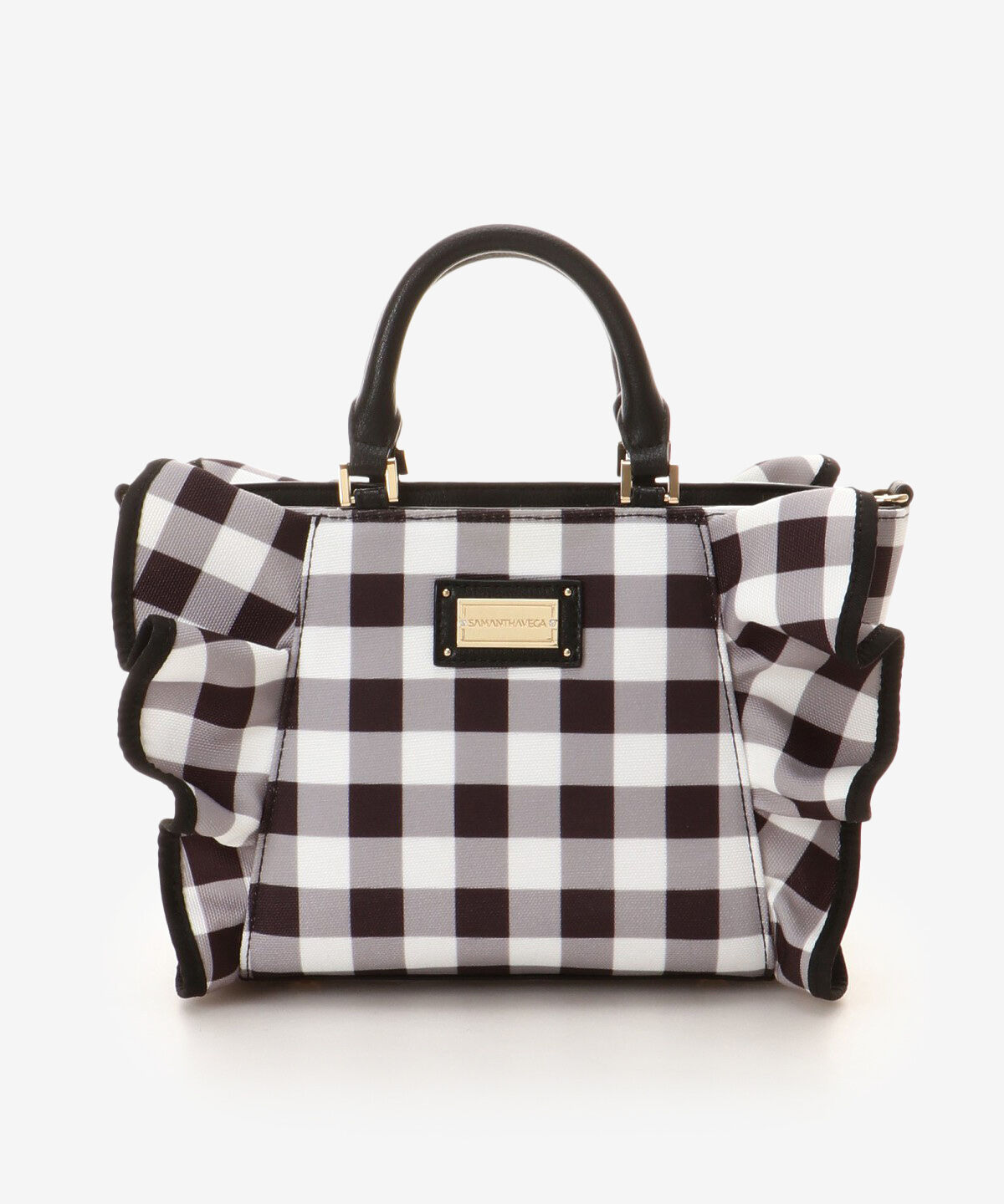 Samantha Vega「チェックフリルハンドバッグ（小）」|ハンドバッグ|ブラック