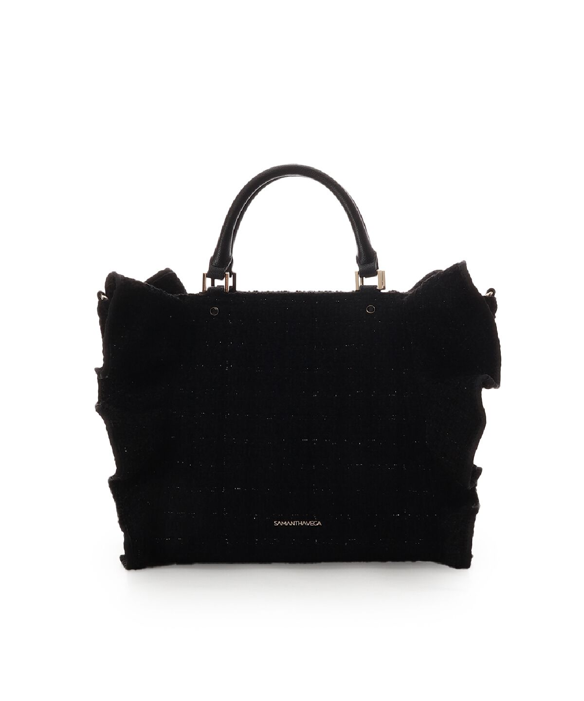 Samantha Vega「ツイードフリルハンドバッグ（大）」|ハンドバッグ|ブラック