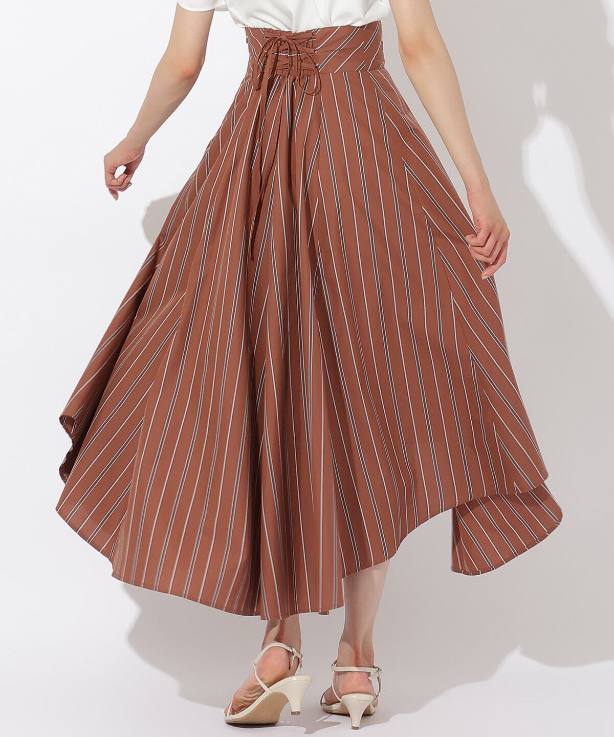 アンドクチュール「ストライプアシメラッフルスカート」|フレア|