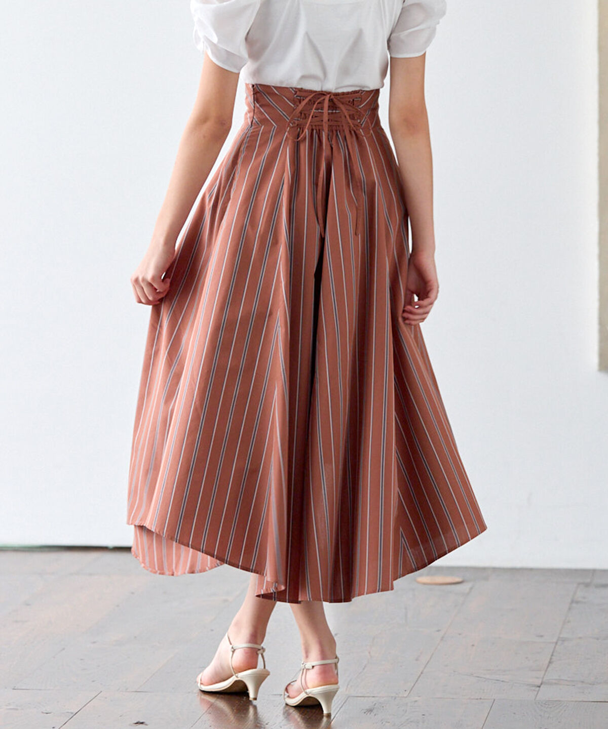 アンドクチュール「ストライプアシメラッフルスカート」|フレア|