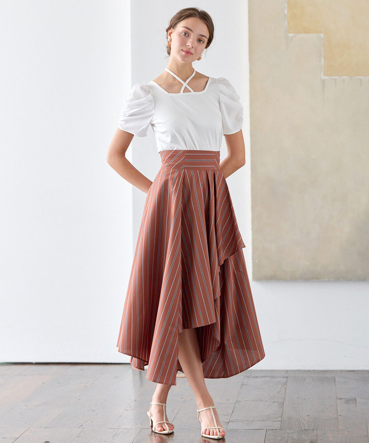 アンドクチュール「ストライプアシメラッフルスカート」|フレア|