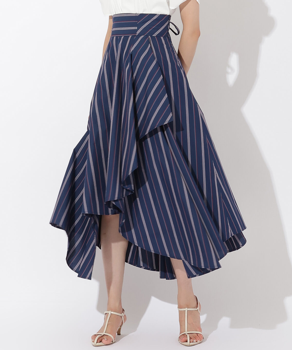 アンドクチュール「ストライプアシメラッフルスカート」|フレア|