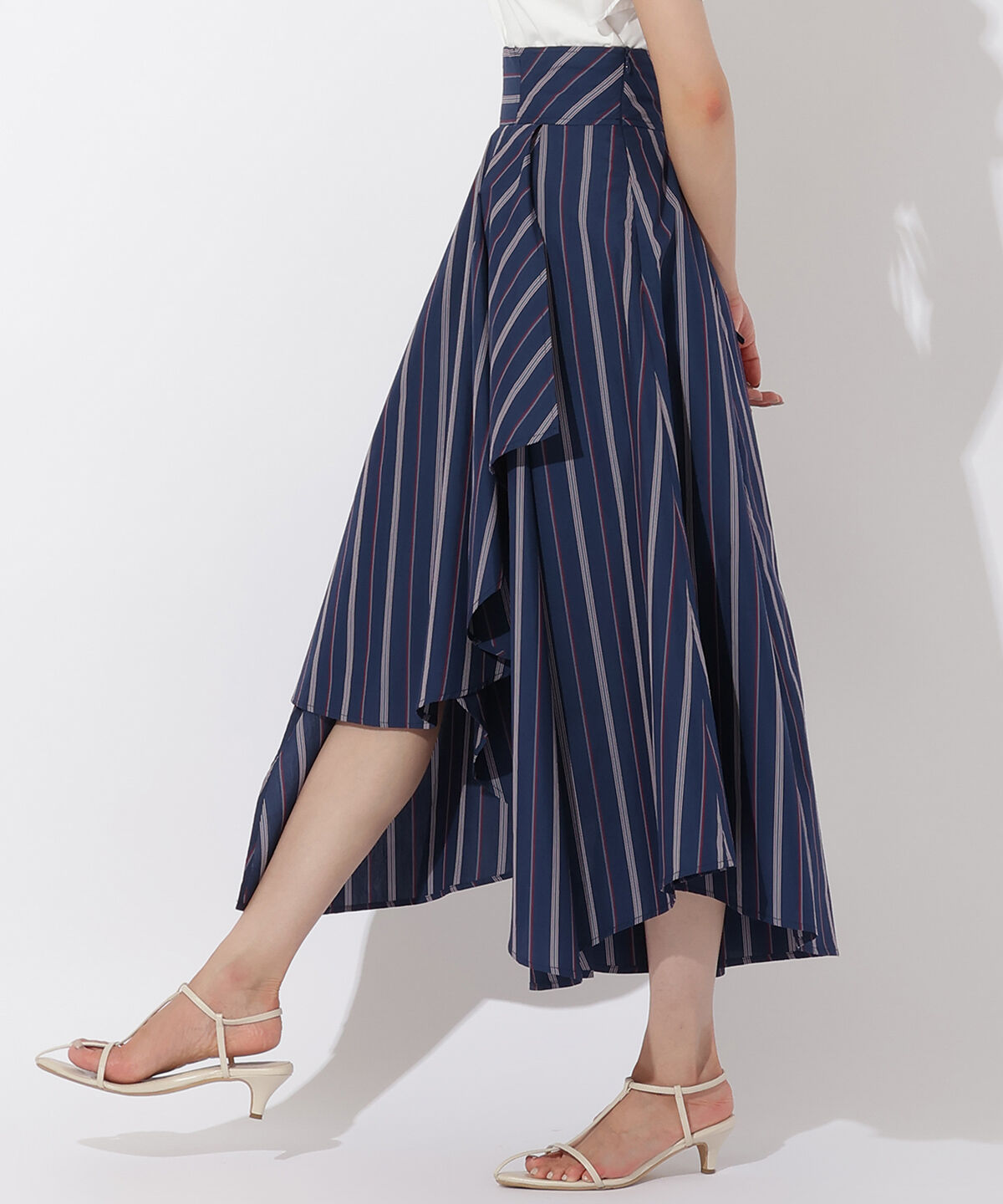 アンドクチュール「ストライプアシメラッフルスカート」|フレア|