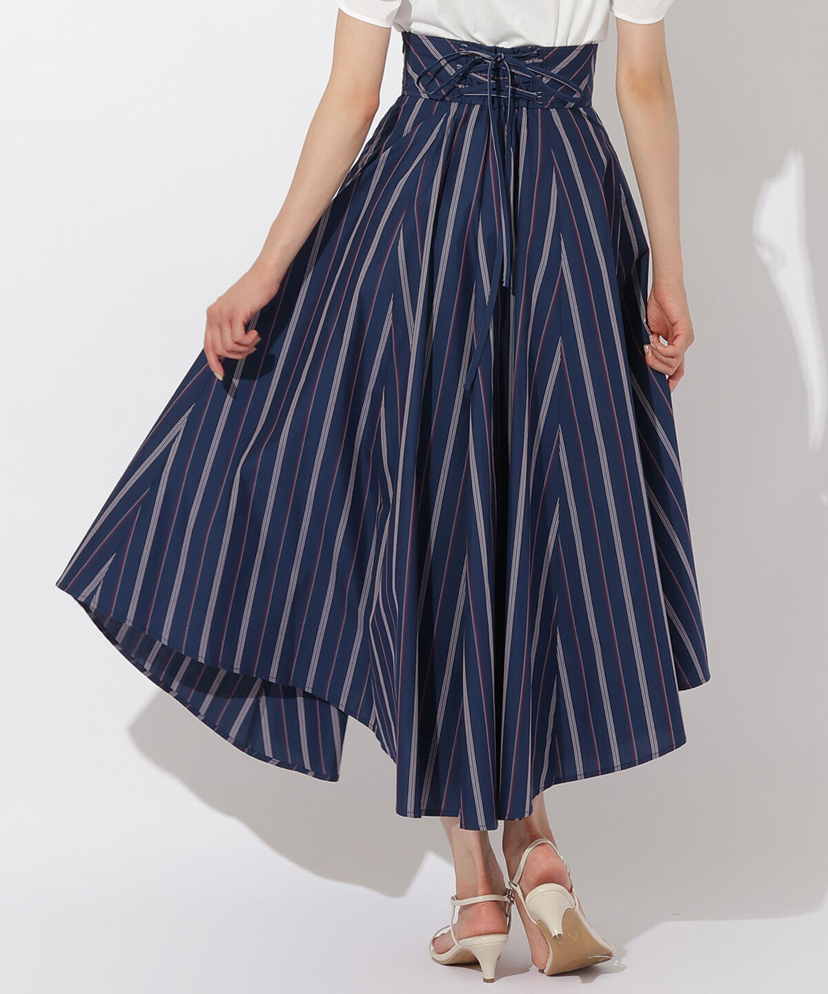 アンドクチュール「ストライプアシメラッフルスカート」|フレア|