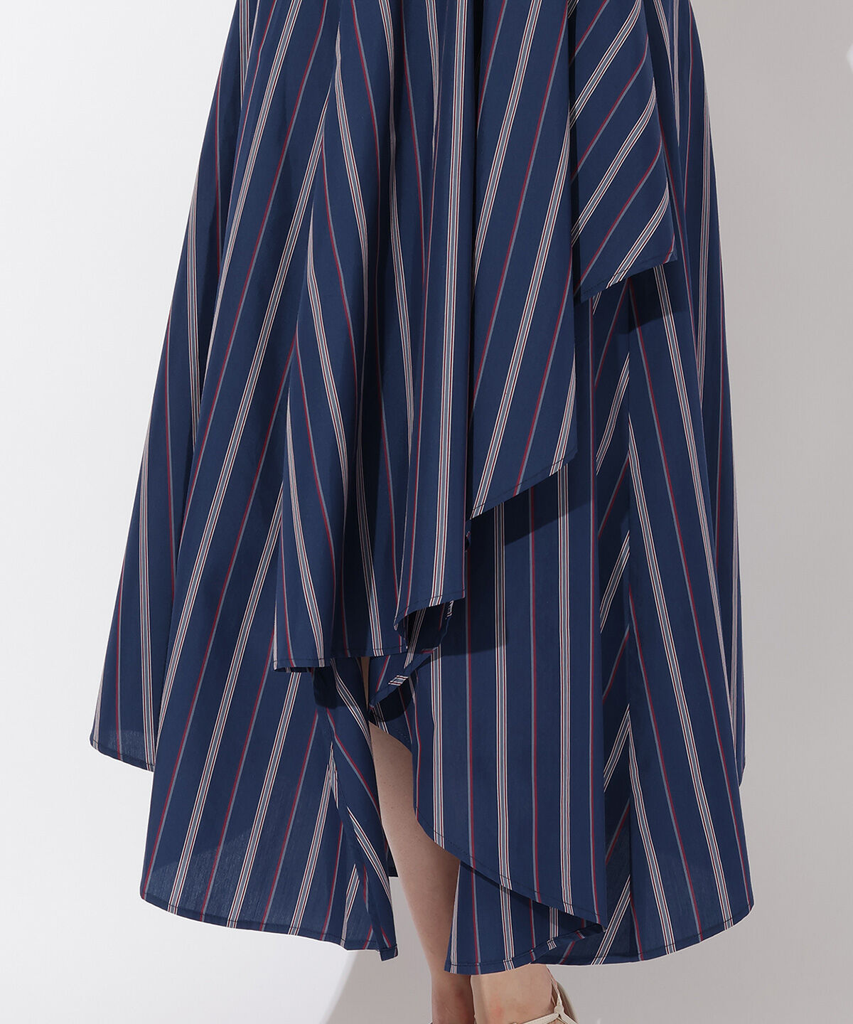 アンドクチュール「ストライプアシメラッフルスカート」|フレア|