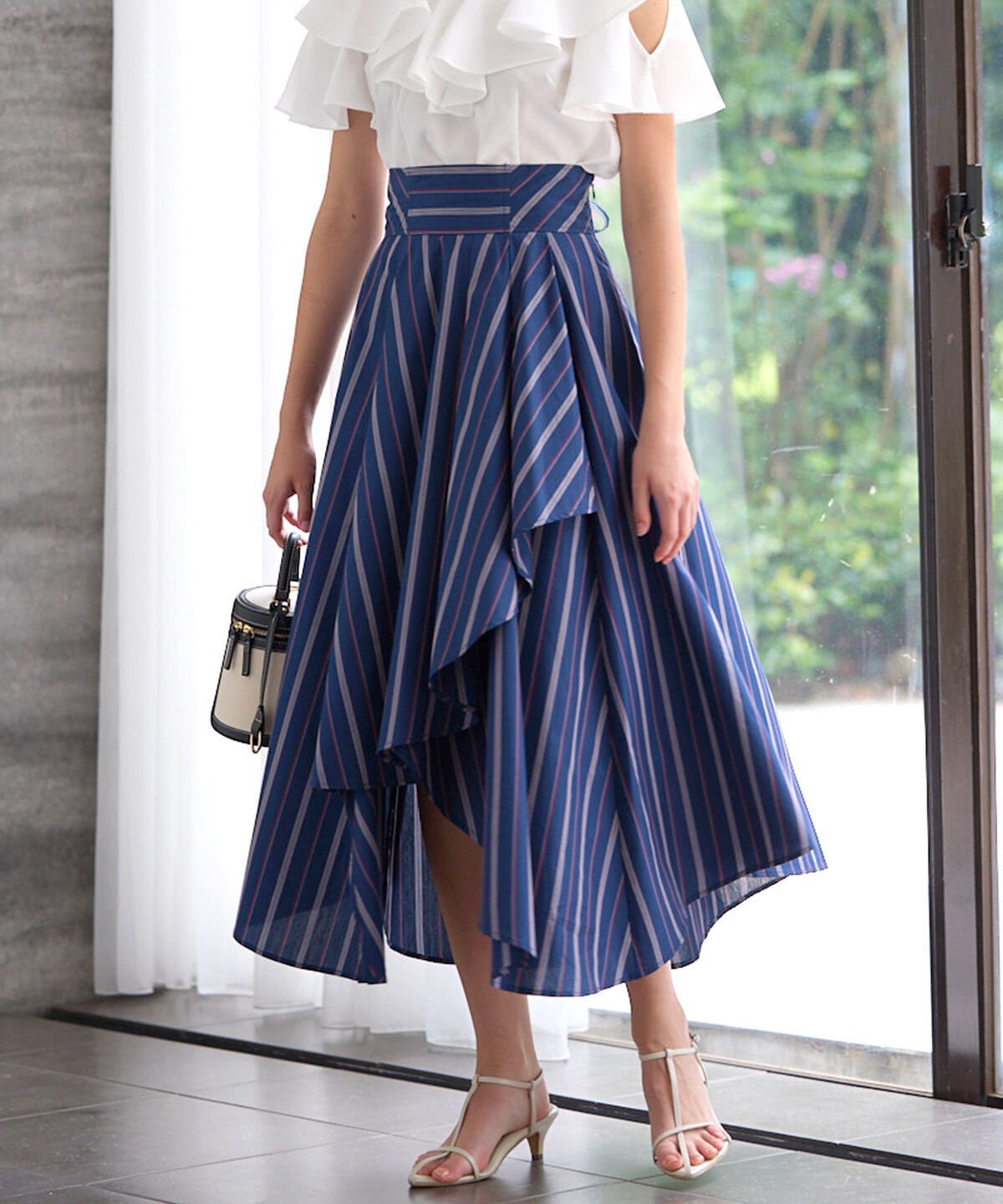 アンドクチュール「ストライプアシメラッフルスカート」|フレア|