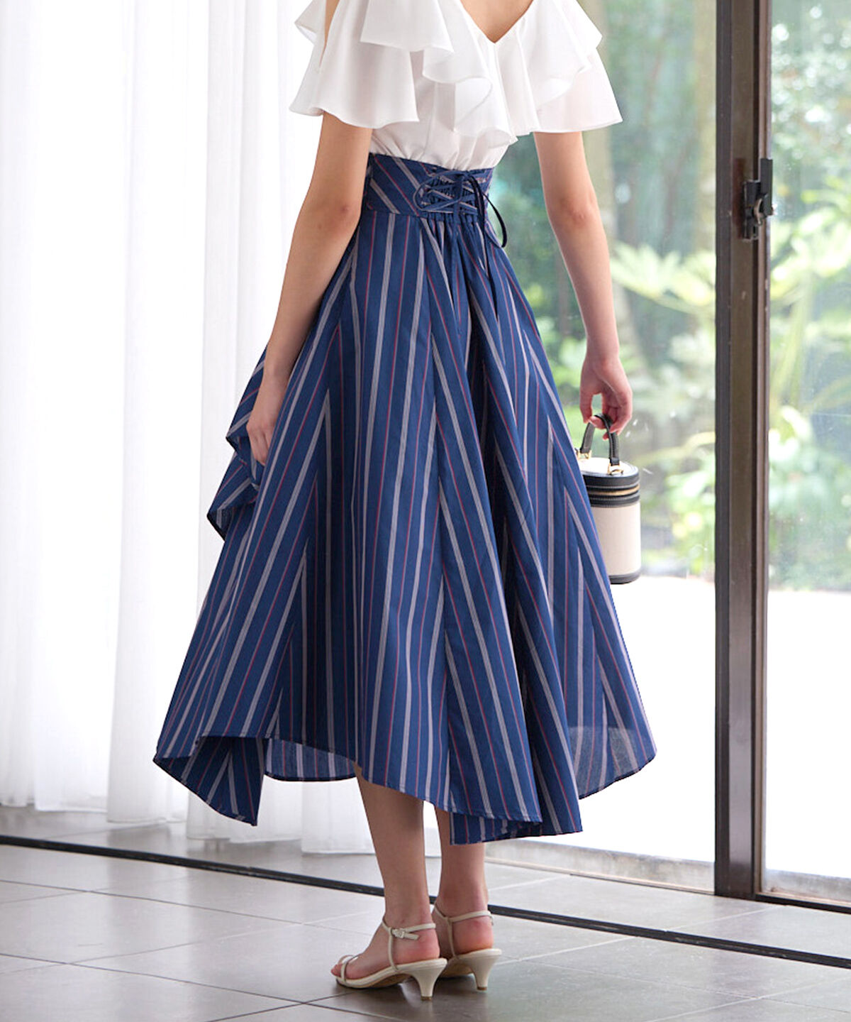 アンドクチュール「ストライプアシメラッフルスカート」|フレア|