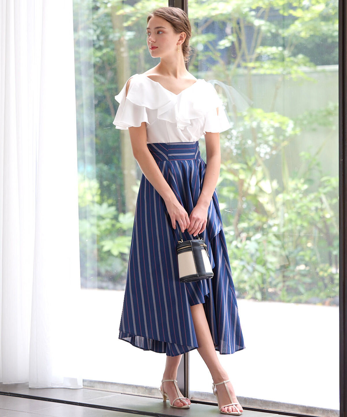 アンドクチュール「ストライプアシメラッフルスカート」|フレア|