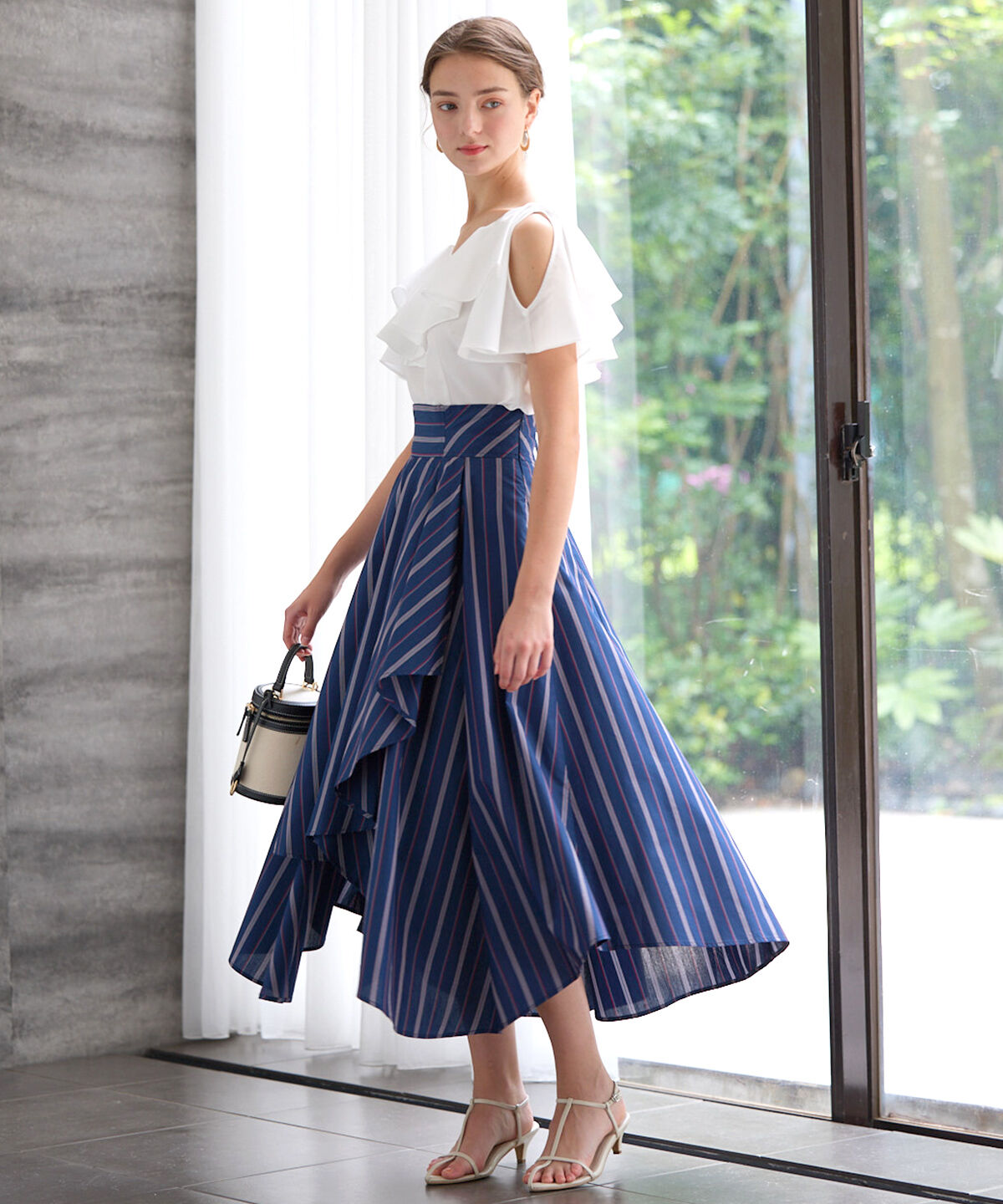 アンドクチュール「ストライプアシメラッフルスカート」|フレア|