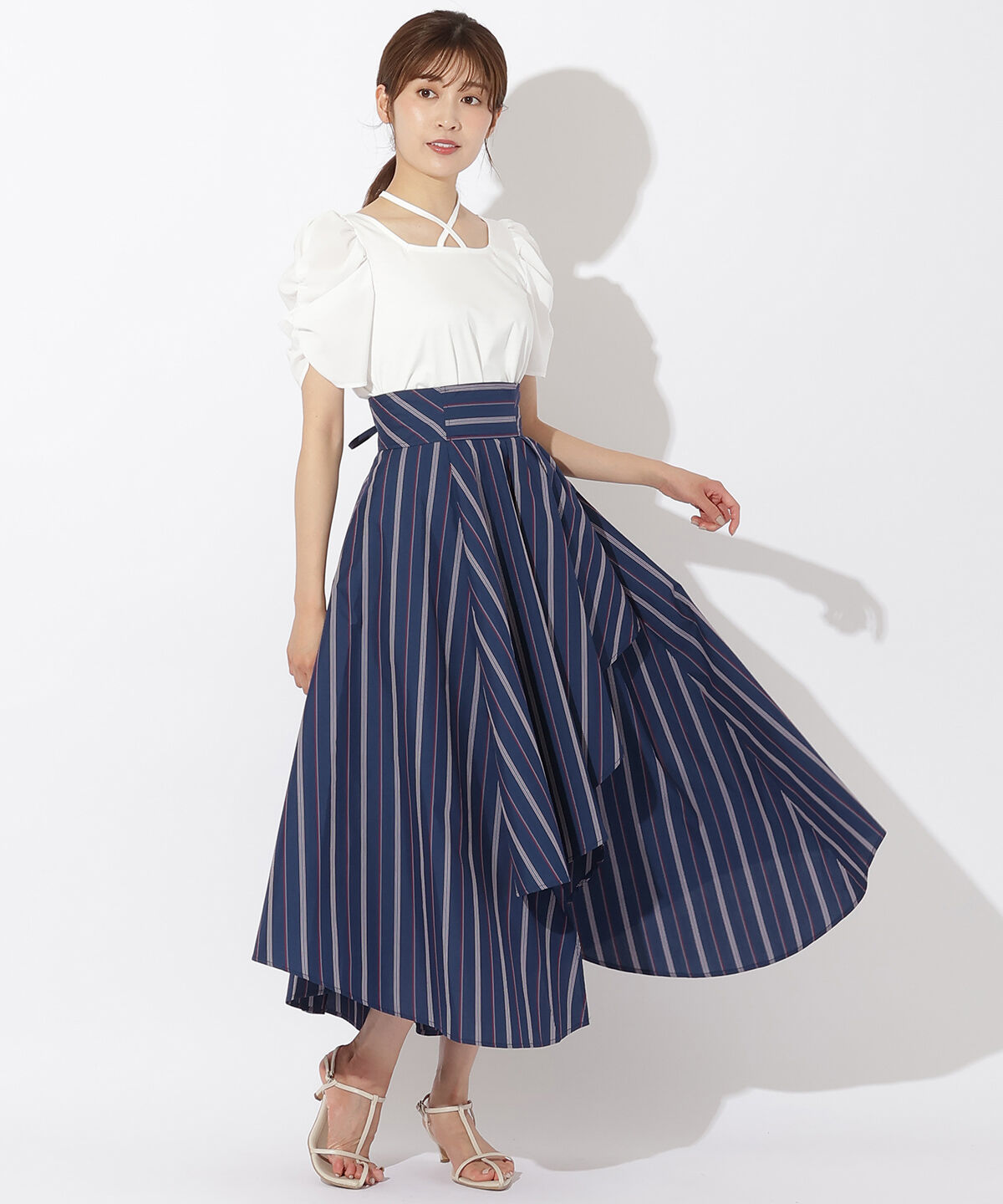 アンドクチュール「ストライプアシメラッフルスカート」|フレア|