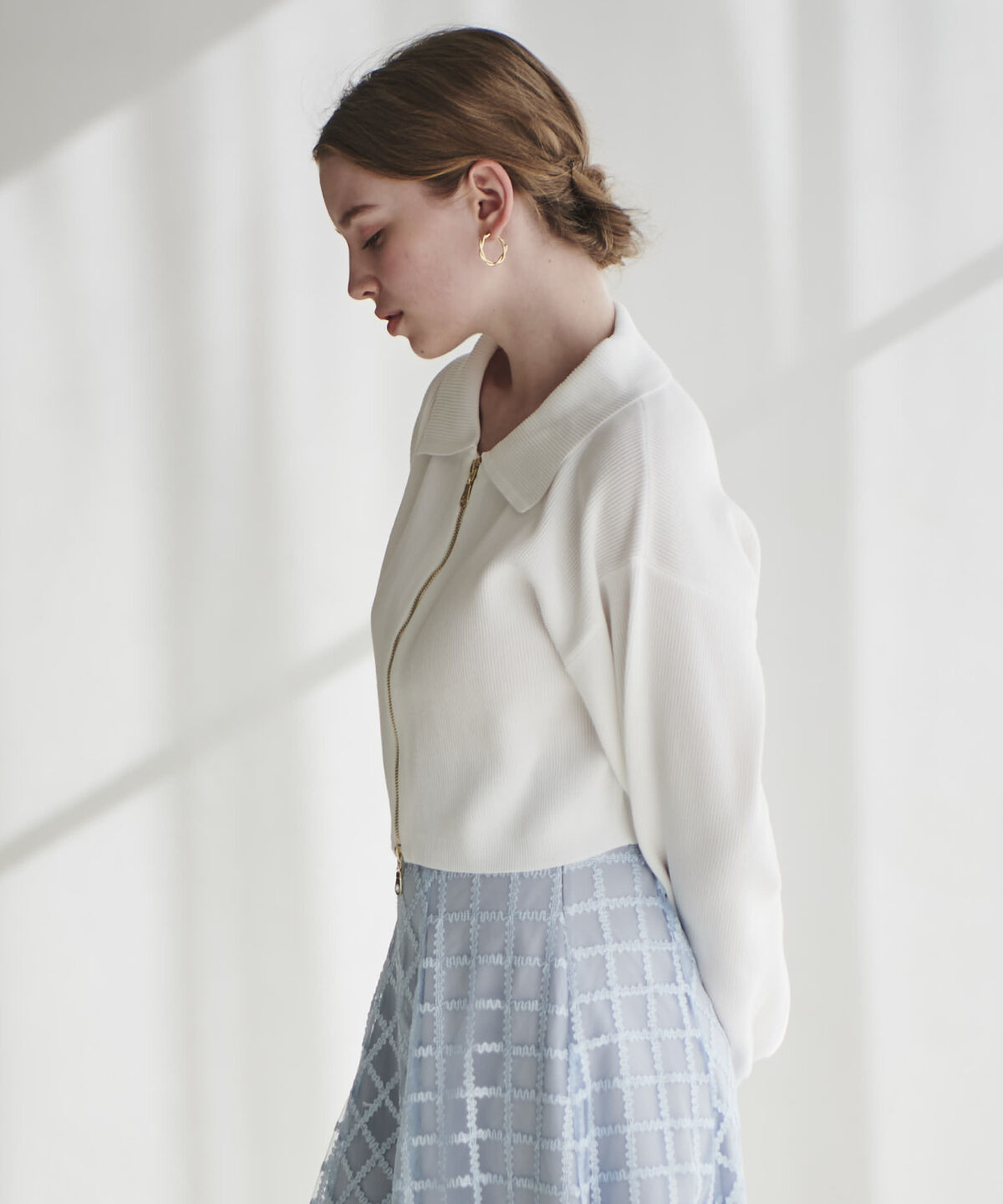 アンドクチュール「ダブルジップ片畦ニットブルゾン」|カーディガン|