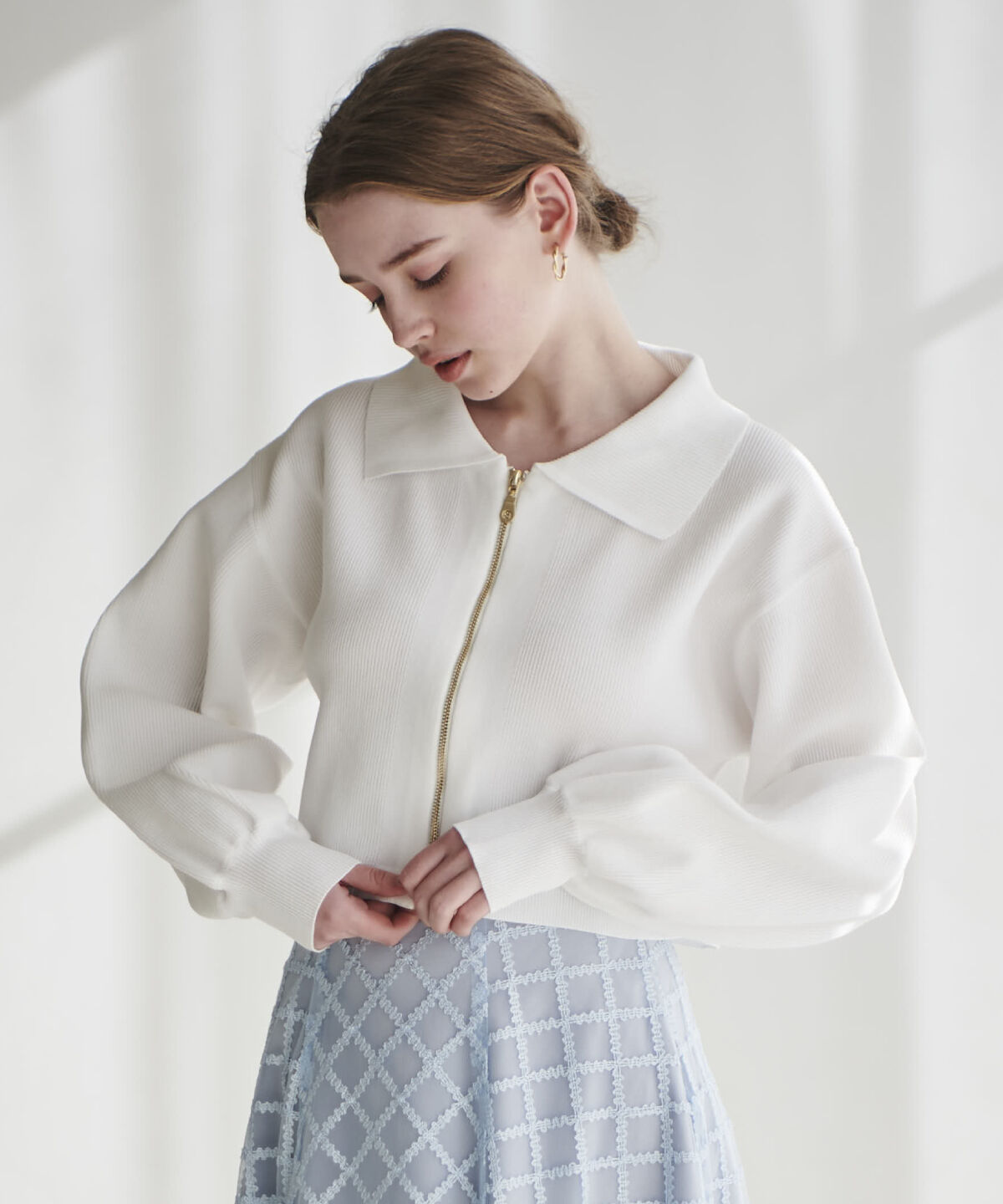 アンドクチュール「ダブルジップ片畦ニットブルゾン」|カーディガン|