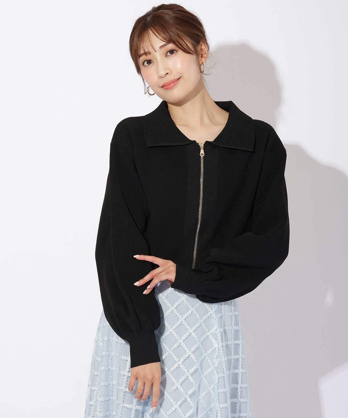 アンドクチュール「ダブルジップ片畦ニットブルゾン」|カーディガン|