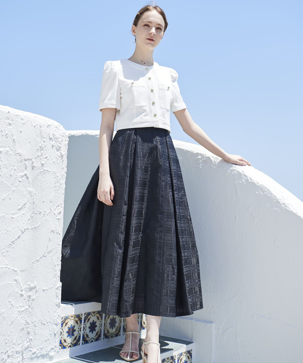 アンドクチュール「シアーチェックタックフレアスカート」|フレア|